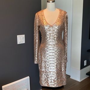 Champagne sequined dress by BCBG MaxAzria
